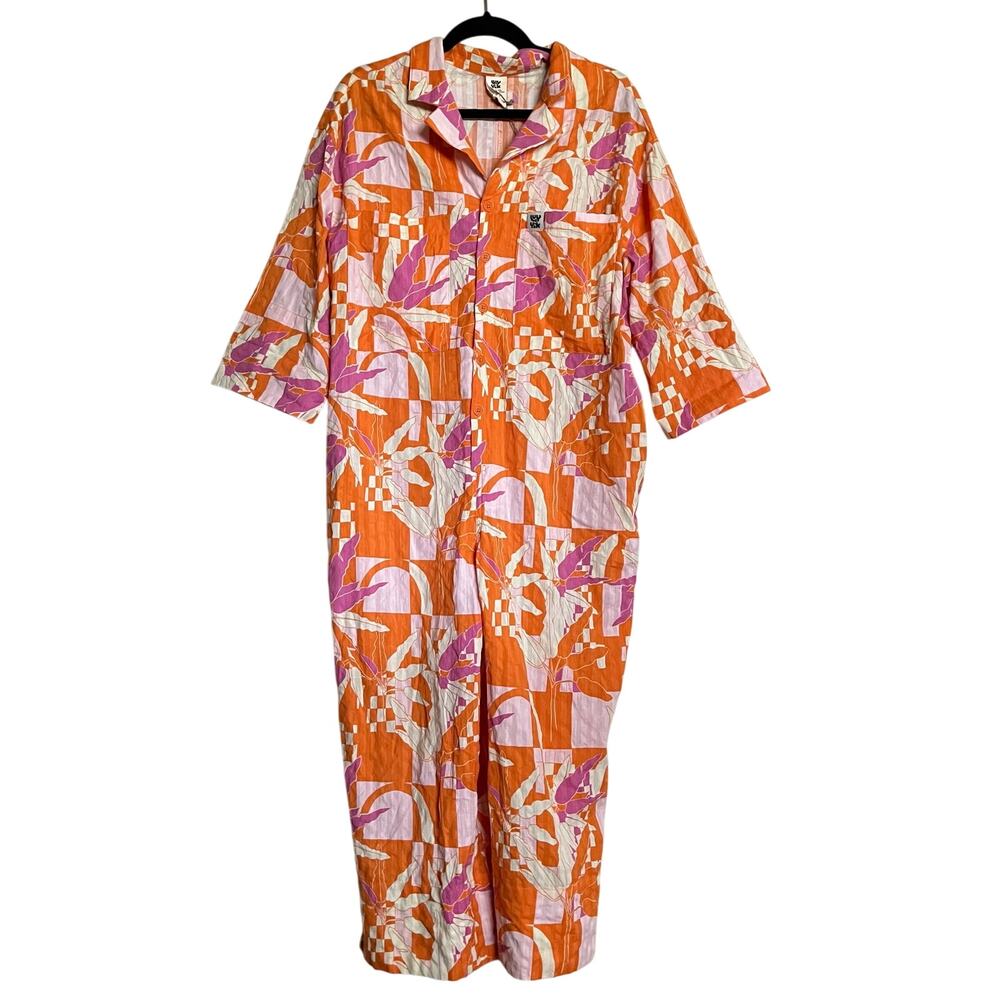 Lucy & Yak Orange, Pink & Cream Geometric Print Jumpsuit